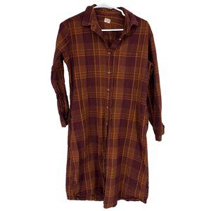 Bridge & Burn Women M Shirt Dress 100% Cotton Burnt Orange Plaid Button Knee